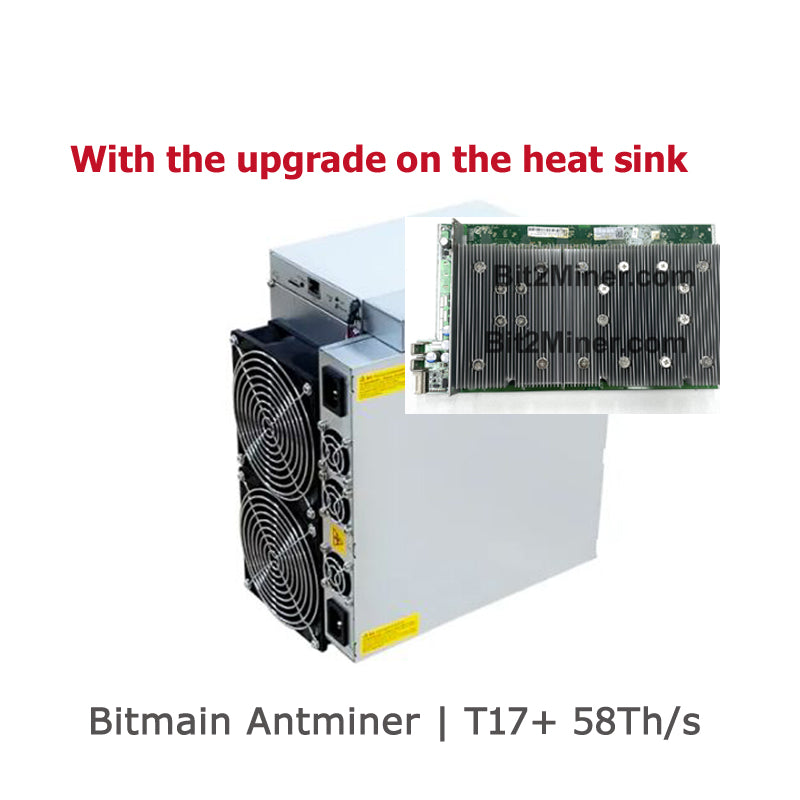 USED BITMAIN ANTMINER T17+ 58TH MINER BITCOIN BTC BCH TRC ACOIN HEATSINK UPGRADED - BIT2MINER