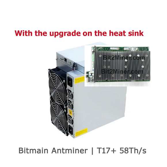 USED BITMAIN ANTMINER T17+ 58TH MINER BITCOIN BTC BCH TRC ACOIN HEATSINK UPGRADED - BIT2MINER