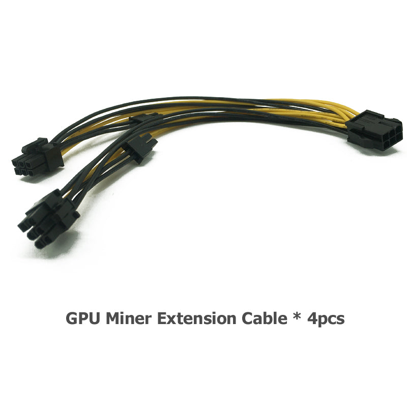 GPU MINER EXTENSION CABLE PCI-E 6 PINS TO DUAL 8 PINS WITH Y SPLITTER ZCASH ZEC GPU MINING (X4PCS) - BIT2MINER